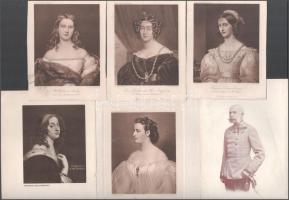 Uralkodók, tudósok és nemeskisasszonyok 7 db metszet és heliogravür. Közötte Ferenc József XIX-XX. sz eleje.