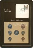 Guernsey 1979-1982. 1p - 1P (7xklf), "Coin Sets of All Nations" forgalmi összeállítás felbélyegzett kartonlapon T:UNC Guernsey 1979-1982. 1 Penny - 1 Pound (7xdiff) "Coin Sets of All Nations" coin set on cardboard with stamp C:UNC