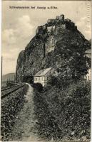 1914 Strekov, Schreckenstein (Ústí nad Labem, Aussig); J.B.W.I. 397. / railway station, castle (kis szakadás / small tear)