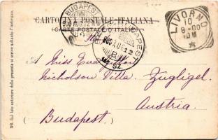 1900 Livorno, Scalo del Vecchio Porto Mediceo. Belforte / port, ships, steamship + "BÉCS- BUDAP...