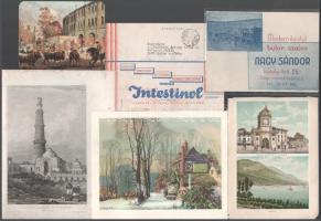 Vegyes nyomtatványok és fotók: litográfia, meghívók, régi reklám nyomtatványok