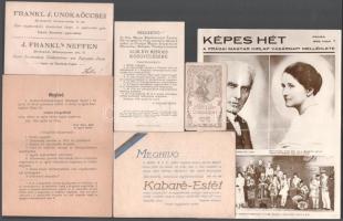 Vegyes nyomtatványok és fotók: litográfia, meghívók, régi reklám nyomtatványok