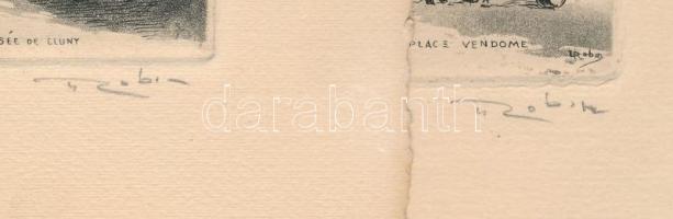 Léopold Robin (1877-1939), 2 db grafika: Párizsi részletek (Place Vendome és Musée de Cluny). Rézkar...