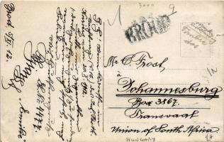 1912 Bosanski Brod, market, square + "BROD-BUDAPEST 161. sz. C" vasúti mozgóposta bélyegző...