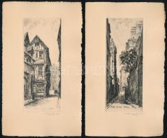 Léopold Robin (1877-1939), 2 db grafika: Párizs, Rue Ferou és Roueni részlet. Rézkarc, papír, jelzett, 15×6 cm