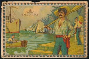 cca 1900-1920 Adria, dekoratív, színes litho boríték, Rigler József Ede Papírneműgyár Rt., 20,5x15,5 cm