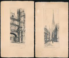 Léopold Robin (1877-1939), 2 db grafika: Roueni részletek. Rézkarc, papír, jelzett, 15×6 cm