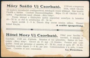 ca 1910 Tátra, Uj Csorbató Móry Szálló reklám levelezőlap sérült / Hotel advertising card, damaged