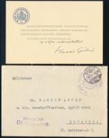 1944 Vladár Gábor (1881-1972) igazságügyminiszter (Lakatos kormány 1944. augusztus 29. - október 16.) autográf aláírása kinevezése alkalmából kapott gratulációra válaszul, köszönő kártyán, borítékkal