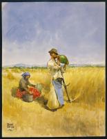 Bihari Balogh jelzéssel: Aratók. Akvarell, papír, 21×16 cm