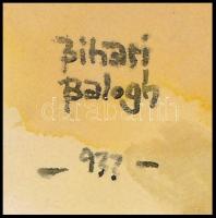 Bihari Balogh jelzéssel: Lovasszekér a piacon. Akvarell, papír, 16×21 cm