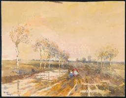 Bihari Balogh jelzéssel: Hazafelé. Akvarell, papír, 16×21 cm