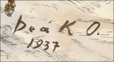 Deák O jelzéssel: Száguldó lovasszán. Akvarell, tus, karton, 25×35 cm