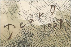 Deák O jelzéssel: Csikós lovakkasl. Akvarell, tus, karton, 25×35 cm