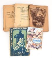 5 darabos vegyes, közte ifjúsági és cserkészeti könyv tétel, közte Holló Dénes: Cserkészélet, Magyarság évkönyve 1929, 1927, 1932, vegyes állapotban.