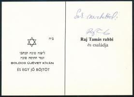 Raj Tamás rabbi autográf aláírásával ellátott újévi köszönőlap