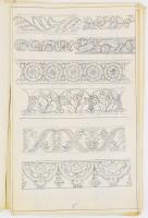 Kaposi A. jelzéssel: Stíltan, vázlatgyűjtemény (díszítőminták, motívumok), összesen kb. 25-30 db, ceruza, papír, vegyes méretben és állapotban