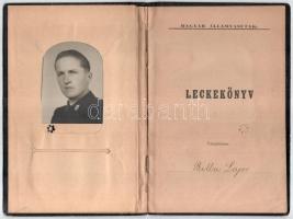 1946 MÁV Vasúti Tisztképző Intézet hallgatójának fényképes leckekönyve, beazonosítandó autográf aláírásokkal, félvászon kötésben.
