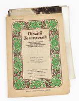 1933 Díszítő tervezések a fiúkézimunkatanítás kapcsolatában polgári fiú- és középiskolák, tanítóképzők számára. Mappa fekete-fehér és színes nyomtatványokkal + 4 db díszletterveket(?) ábrázoló fotóval. Változó méretben és állapotban, kissé sérült kiadói papírmappában.