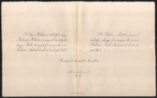 1931 báró Kohner Kató (1907-?), Kohner Adolf (1866-1937) nagybirtokos, nagyiparos, műgyűjtő lányának és férje, Lukács Antal Ferenc (1896-?) bankigazgatónak házassági értesítője, vízjeles papíron + Kohner Kató és férje által aláírt levelezőlap + férje köszönő sorai eljegyzés alkalmából