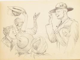 1933 Gödöllő, Jamboree Souvenir, Márton Lajos sokszorosított grafikáit tartalmazó 40 lapos füzet, of...