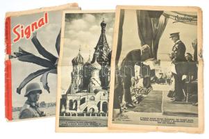 1941 Signal c. II. világháborús újság 1941. novemberi száma, fekete-fehér és színes képekkel, német nyelven, sérült, szétvált borítóval + Képes Vasárnap 2 db száma