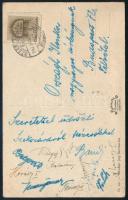 1942 Postás SE labdarúgó csapat tagjainak (Horváth I és II, Varga, Válik, Németh I és II, stb.) autográf aláírásai, szekszárdi képeslapon