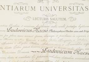 1915 Bp. jogi diploma, függő viaszpecséttel. sérült, kissé foltos