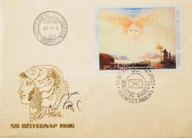 1986 Bélyegnap FDC a tervező, Szász Endre aláírásával