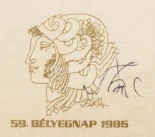 1986 Bélyegnap FDC a tervező, Szász Endre aláírásával
