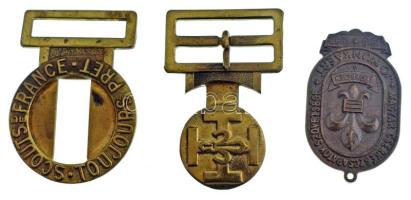 1988. "Magyar Cserkészcsapatok Szövetsége - Jó munkáért 1910-1988" bronz jelvény, hátlapon "44" beütéssel (52x31mm) + Franciaország DN "Franciaország cserkészei" bronz cserkész övcsat (85x20mm) T:XF