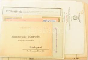 cca 1910-1960 Vegyes papírrégiség tétel, benne könyvkiadók, kereskedők, könyvnyomda, főleg háború előtti darabokkal.