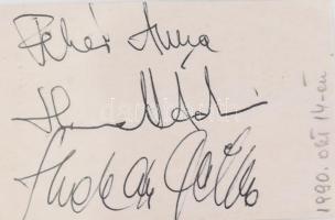 Fehér Anna (1958-) és Trokán Péter (1946-) színművész, Horváth Ádám (1930-) tévérendező aláírásai papírlapon