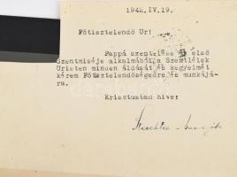 1942 Schlachta / Slahta Margit (1884-1974) szerzetes, feminista politikus, az első magyar női országgyűlési képviselő autográf aláírása üdvözlőlapon (bélyeg levágva)