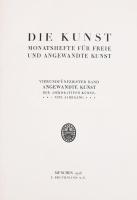1926 Die Kunst. Monatshefte für freie und angewandte Kunst. 54. Band. Angewandte Kunst Der Dekorativen Kunst. XXIX. Jahrgang. München, 1926, F. Bruckmann, 10+300 p. Német nyelven. Gazdag képanyaggal illusztrált, benne szecessziós, art deco és modern anyaggal. Átkötöt félvászon-kötés.