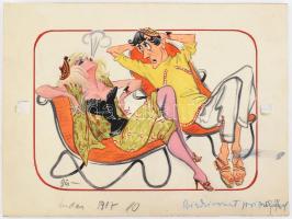 Szegő Gizi (1902-1985): Szívkivonat prizmával (karikatúra). Vegyes technika, papír, jelzett, hátoldalán "Ludas Matyi Szerkesztősége" bélyegzővel, feliratozva, 12x17 cm