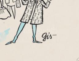 Szegő Gizi (1902-1985): 5 db karikatúra. Vegyes technika, papír, jelzett, mindegyik hátoldalán &quot...