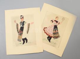 B. Koppány György (?-?): Matyó leány, Matyó legény (2 db). Színezett rézkarc, papír, jelzett, 22x16 cm (2×)