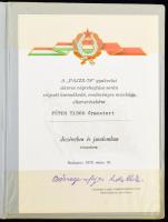 1979-1992, 7 darab dicséret és kitüntetés adományozó oklevél, eredeti tokban, közte Haza Szolgálatáé...