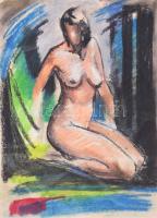 Ruben Mashinyan (-): Térdelő női akt. Pasztell, papír. Jelzés nélkül. 42,5x31 cm