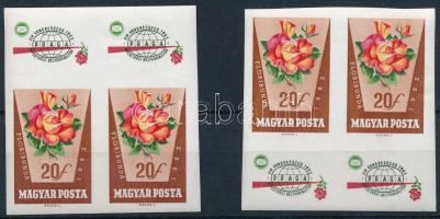 1962 Rózsák 20f 2 klf vágott pár alsó és felső szelvénnyel (ráncok / creases)
