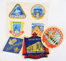 cca 1950 7 db magyar hotelcímke, részben egy íven