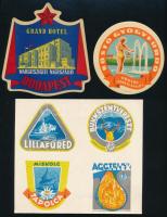 cca 1950 6 db magyar hotelcímke, részben egy íven