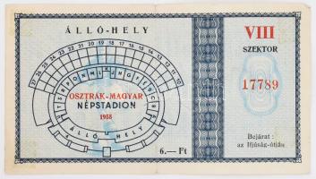 1955 Belépőjegy az Aranycsapat osztrák-magyar meccsre a Népstadionba, hátoldalán reklámmal