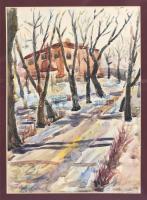 Bessmertniy, Michail (-), feltehetően szovjet/orosz festő: Téli táj, 1967. Akvarell, papír. Jelzett. Paszpartuban. 38x26 cm