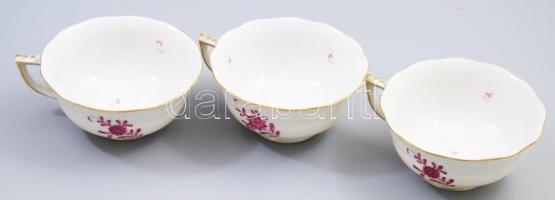 3 db Herendi Apponyi mintás teás csésze. Kézzel festett, jelzett, minimális kopással