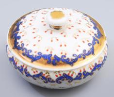 Zsolnay bonbonniere, egyedi festéssel Kézzel festett, jelzett (Orbán Gizi), kis kopással d: 14 cm