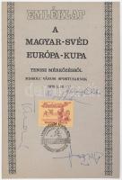 1976 Magyarország?Svédország az Európa Kupa tenisz mérkőzés emléklap, játékosok, pl Tarnóczy, Károlyi, Baranyi aláírásaival