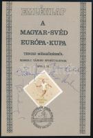1976 Magyarország - Svédország az Európa Kupa tenisz mérkőzés emléklap, játékosok, pl Tarnóczy, Károlyi, Baranyi aláírásaival