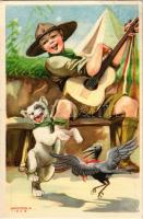 A cserkész vidám és meggondolt. Cserkész levelezőlapok kiadóhivatala / Hungarian boy scout art postcard s: Márton L. (EK)